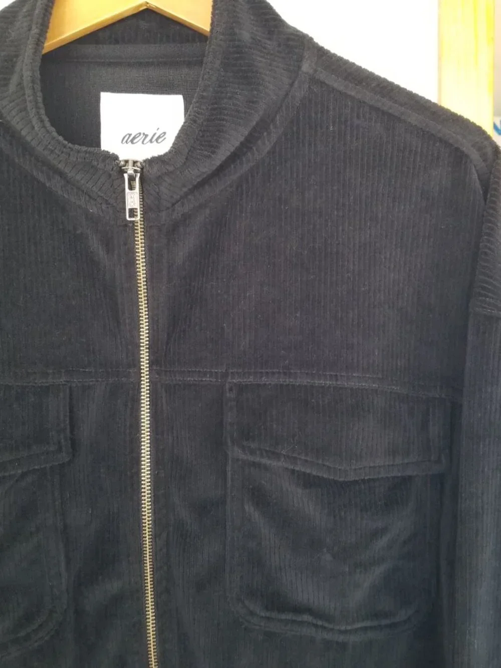 Moto Jacket Aerie Short Black  Zip Up Corduroy Size XL Pockets